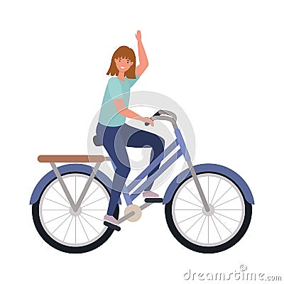 Woman cartoon riding blue bike vector design Vector Illustration