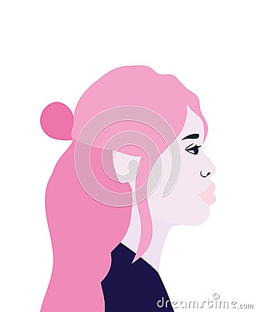 Woman cartoon in side view in pink color vector design Vector Illustration
