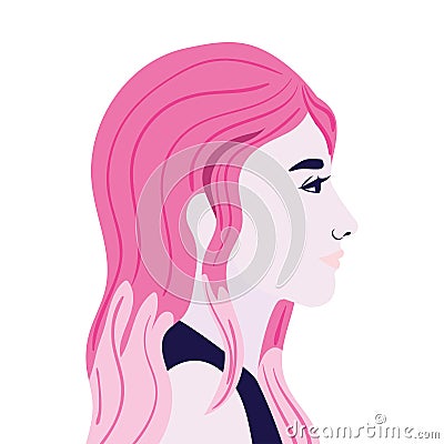 Woman cartoon in side view in pink color vector design Vector Illustration