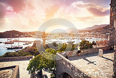 Woman in the Castle wall Editorial Stock Photo