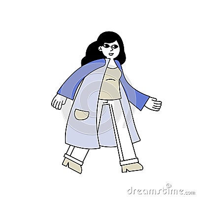 Woman in casual cloth. Girl in coat walking. Vector Illustration