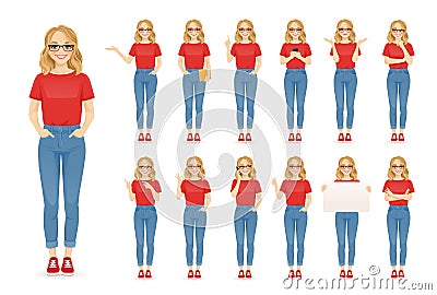 Woman in casual style clothes set Vector Illustration