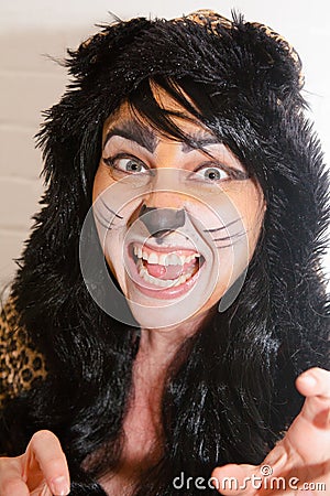 Woman in Cat Costume Stock Photo