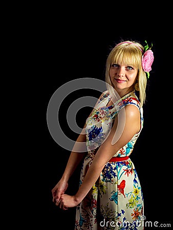 Woman with cat ears. on black background Stock Photo