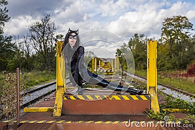 Beautiful woman wearing Catwoman costume Stock Photo