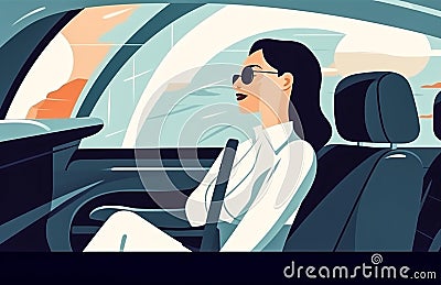 woman caucasian business vehicle auto beauty driver steering happy transportation car. Generative AI. Stock Photo