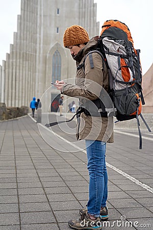 Woman on cell phone in the city Stock Photo