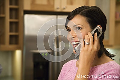 Woman on Cell Phone Smiling Stock Photo