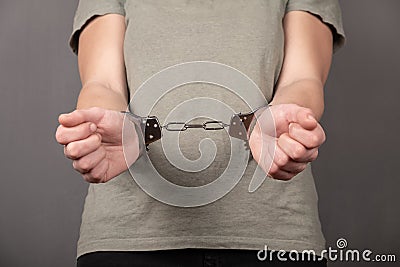 woman chained in handcuffs,prison term concept Stock Photo