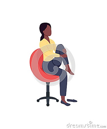 Woman in chair stretching leg flat color vector faceless character Cartoon Illustration