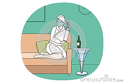 Woman with champagne enjoy beauty day in spa Vector Illustration