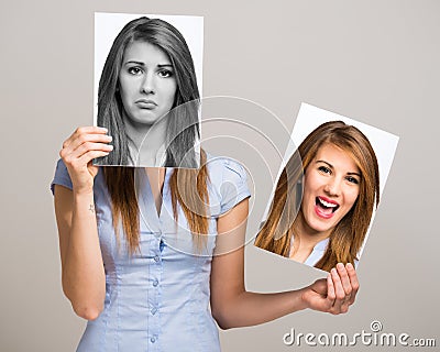 Woman changing her mood Stock Photo