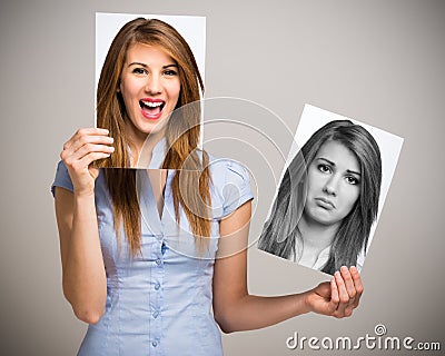 Woman changing her mood Stock Photo