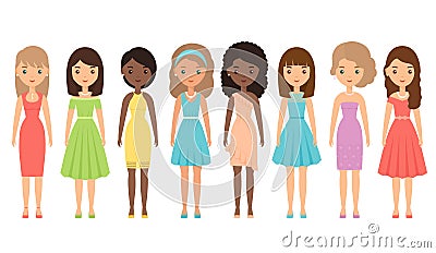 Cocktail dresses for women. Vector illustration. Female textile, flat design Vector Illustration