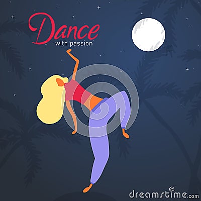 Woman character dancing in a modern flat style Vector Illustration