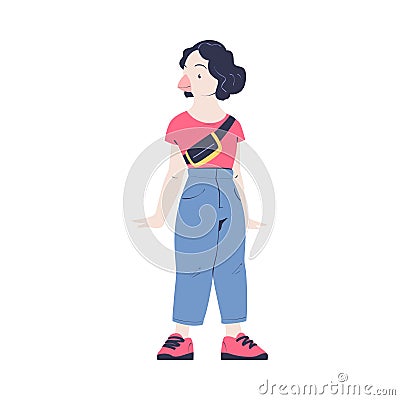 Woman Character with Goose Animal Head Standing Wearing Pants and Bag Vector Illustration Vector Illustration