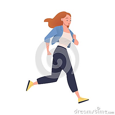 Woman Character Hurrying Running Fast Feeling Panic of Being Late Vector Illustration Vector Illustration