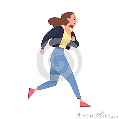 Woman Character Hurrying Running Fast Feeling Panic of Being Late Vector Illustration Vector Illustration