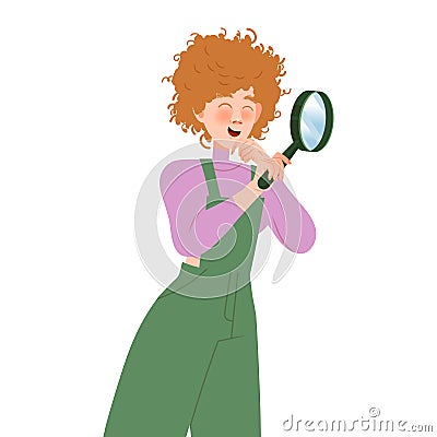 Woman Character with Magnifying Glass Caring about Planet Engaged in Saving Ecosystem Vector Illustration Vector Illustration