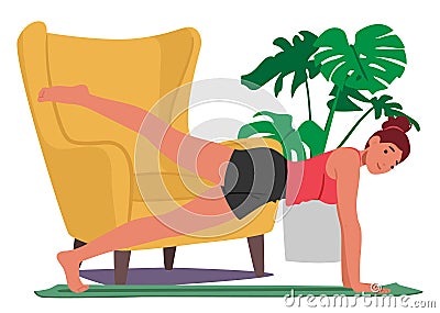 Woman Character Morning Exercise Routine Includes Stretching or Yoga Activities, Boost Energy, Enhance Flexibility Vector Illustration