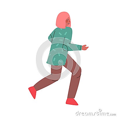 Woman Character Running in a Hurry and Hasten Somewhere Vector Illustration Vector Illustration