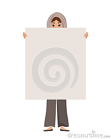 Woman character in a scarf with clear sheet on white background. Vector illustration Cartoon Illustration