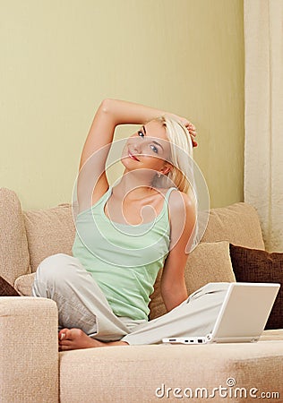 Woman chatting on a laptop Stock Photo
