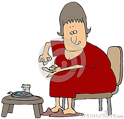 Woman Checking Her Glucose Level Cartoon Illustration