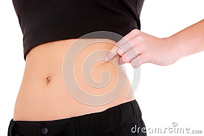 Woman checks the waist fatness Stock Photo