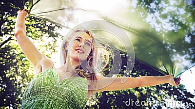 Woman Cheerful Happiness Freedom Carefree Nature Park Concept Stock Photo