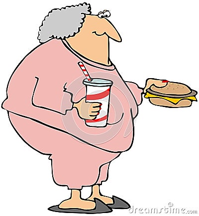 Woman With A Cheeseburger And Soda Cartoon Illustration