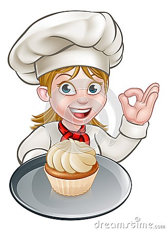 Woman Chef or Baker Cartoon Vector Illustration