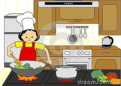 Woman Chef Cooking Vector Illustration