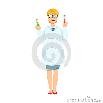 Woman Chemist With Test Tubes, Part Of Happy People And Their Professions Collection Of Vector Characters Vector Illustration