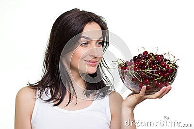 Woman with cherries Stock Photo