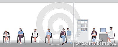 A woman with a child at a doctor appointment in a doctor office Vector Illustration