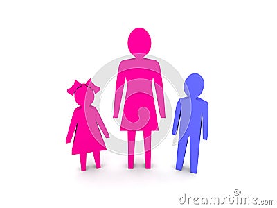 Woman with children. Single-parent family. Cartoon Illustration