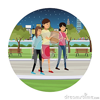 People walking at night Vector Illustration