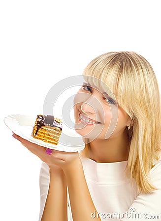 Woman with chocolate cake Stock Photo