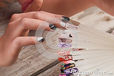 Woman choice of nail art design. Stock Photo