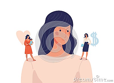 A woman chooses between a family and a career, love or money, a life path for a modern student girl, a teenager s Vector Illustration