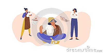 Woman choosing between career and family. Work life balance concept. Choice, comparison of business, job and mother Vector Illustration