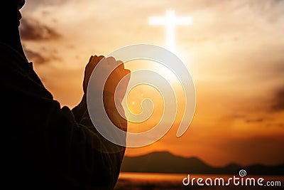 Woman christian worship. Eucharist Therapy Bless God Helping Repent Catholic Easter Lent Mind Pray. Stock Photo