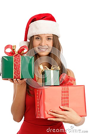 Woman with christmas gifts Stock Photo