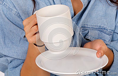 Woman Holds A Cup of Coffee Stock Photo