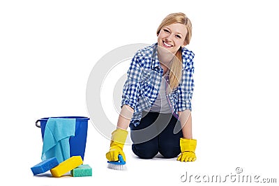 Woman cleaning a floor Stock Photo
