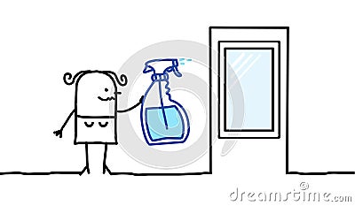 Woman cleaning a window Vector Illustration
