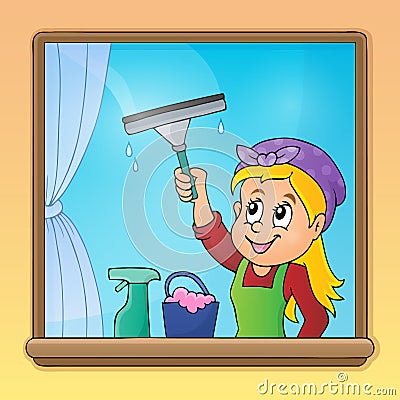 Woman cleaning window image 1 Vector Illustration