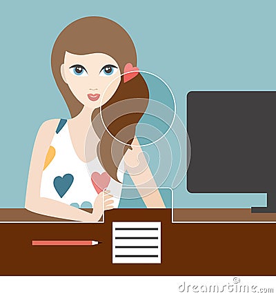 Woman clerk in a bank. Vector Illustration