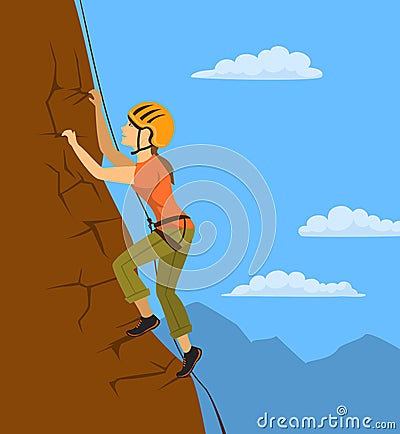 Woman climbing up the mountain Vector Illustration